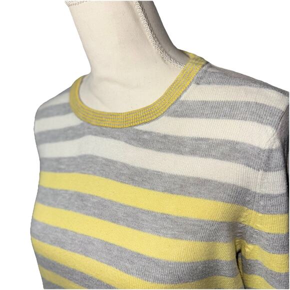Talbots Petite Medium PM Knit Striped Ombre Sweater Yellow Gray White 3/4 Sleeve - Picture 3 of 5